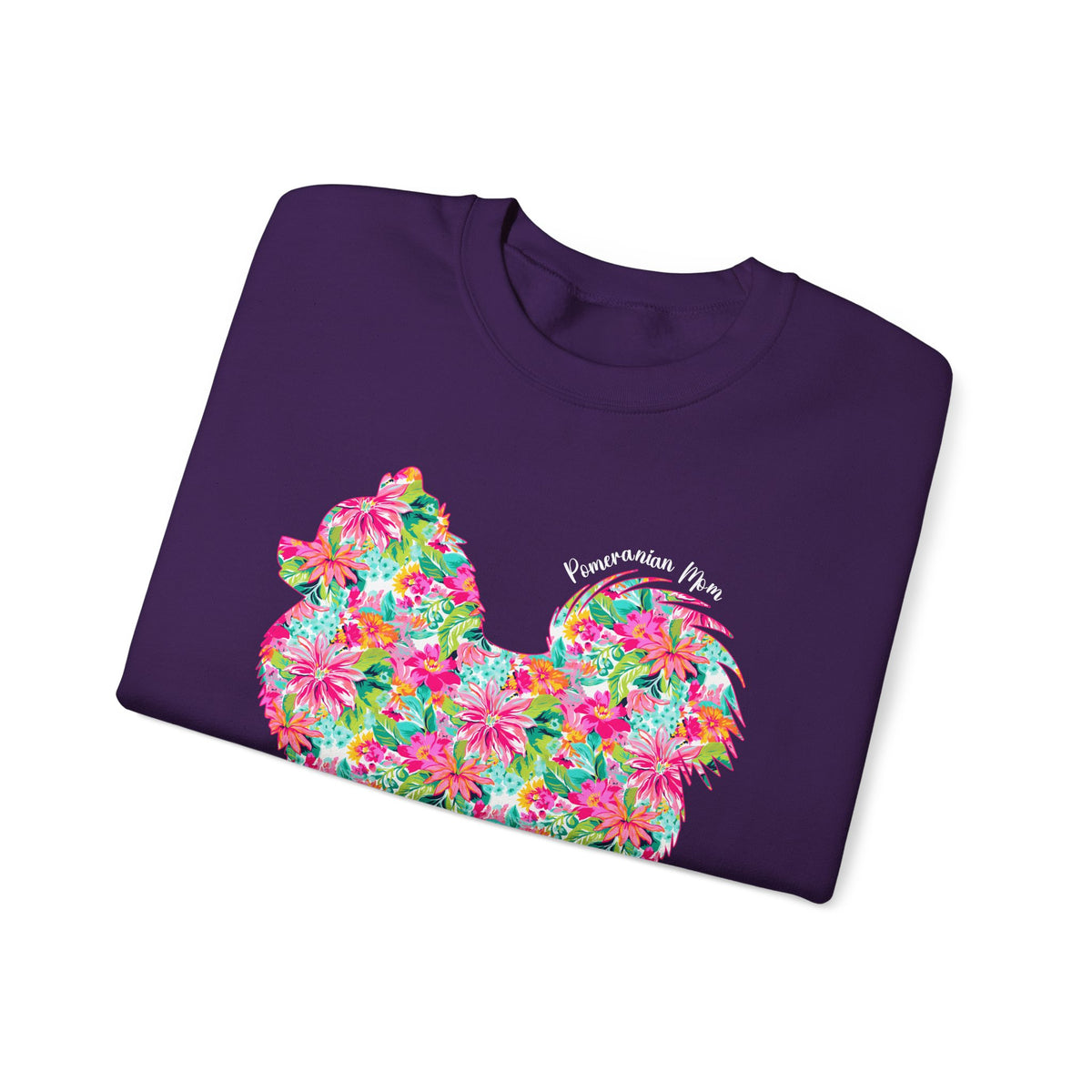Pomeranian Mom, Floral – Gildan Heavy Blend | Trendy Women’s Soft Sweatshirt. Direct to Garment. Printed & Shipped in the USA. Unisex Sizes.