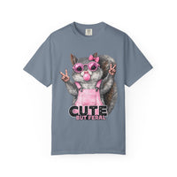 Cute But Feral, Squirrel in Pink Bibs - Comfort Colors | Trendy Women's T-Shirt. Direct to Garment. Printed & Shipped in the USA. Unisex Sizes.