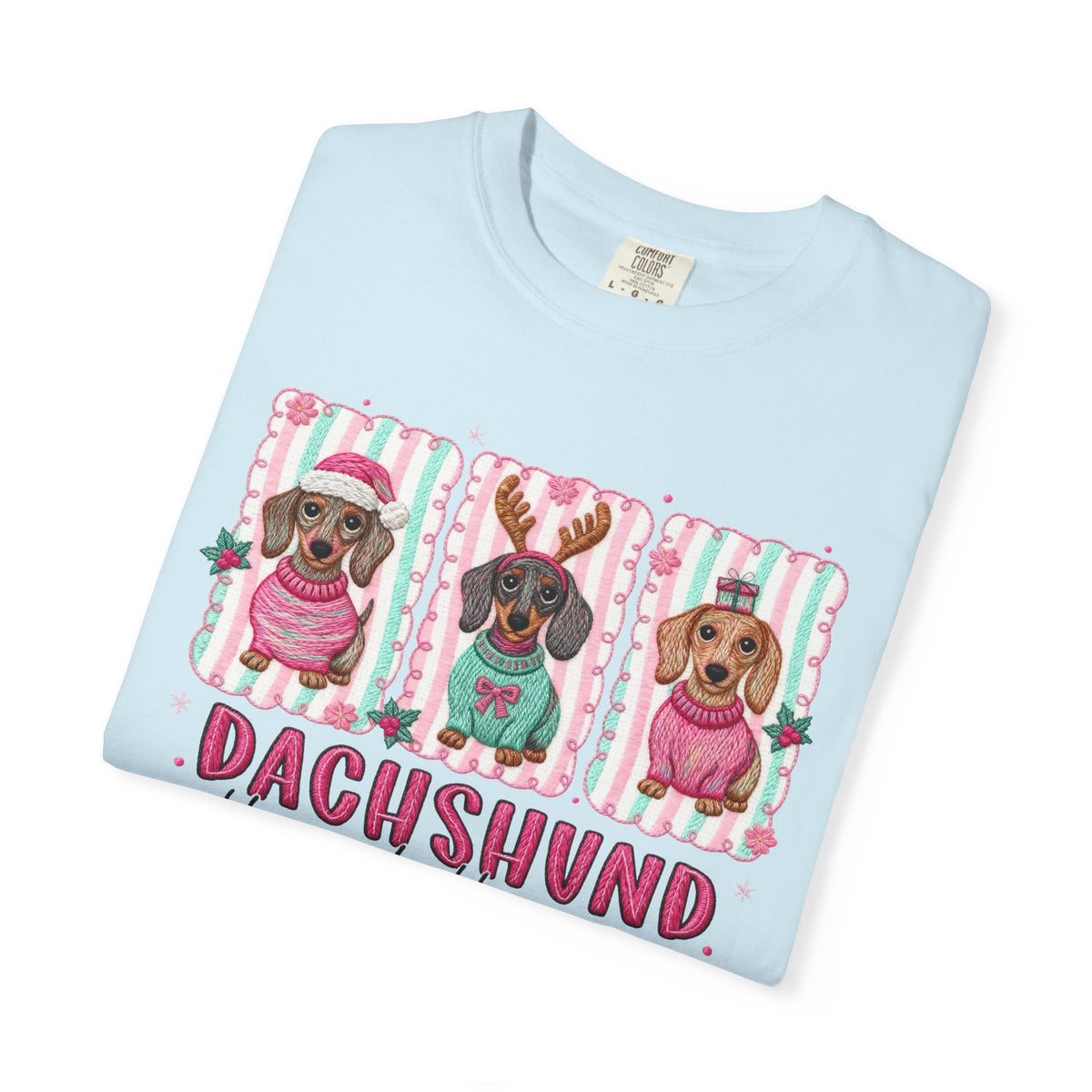 Dachshund Through the Snow - Comfort Colors | Trendy Women's T-Shirt. Direct to Garment. Printed & Shipped in the USA. Unisex Sizes.