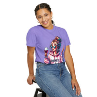 Dramatic Girl With Wine Messy Bun Peace Sign  - Comfort Colors | Trendy Women's T-Shirt. Direct to Garment. Printed & Shipped in the USA. Unisex Sizes.