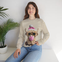 Faux Crochet Highland Cow Bubblegum – Gildan Heavy Blend | Trendy Women’s Soft Sweatshirt. Direct to Garment. Printed & Shipped in the USA. Unisex Sizes.