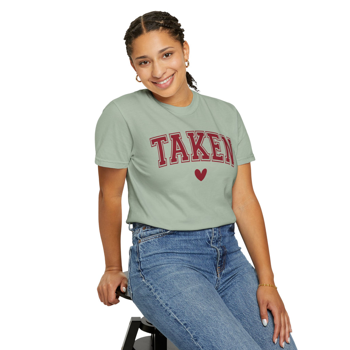 Taken - Varsity - Comfort Colors | Trendy Women's T-Shirt. Direct to Garment. Printed & Shipped in the USA. Unisex Sizes.