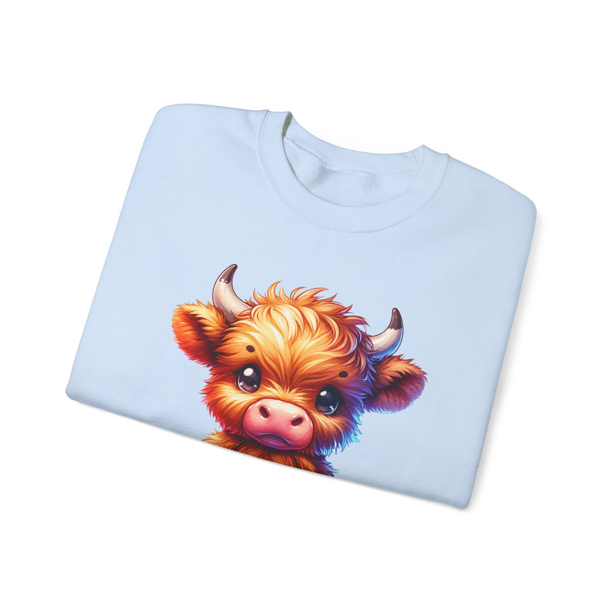 Sugar Addict Highland Cow – Gildan Heavy Blend | Trendy Women’s Soft Sweatshirt. Direct to Garment. Printed & Shipped in the USA. Unisex Sizes.