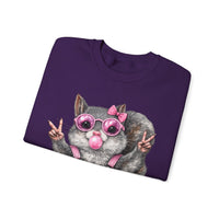 Cute But Feral, Squirrel in Pink Bibs – Gildan Heavy Blend | Trendy Women’s Soft Sweatshirt. Direct to Garment. Printed & Shipped in the USA. Unisex Sizes.