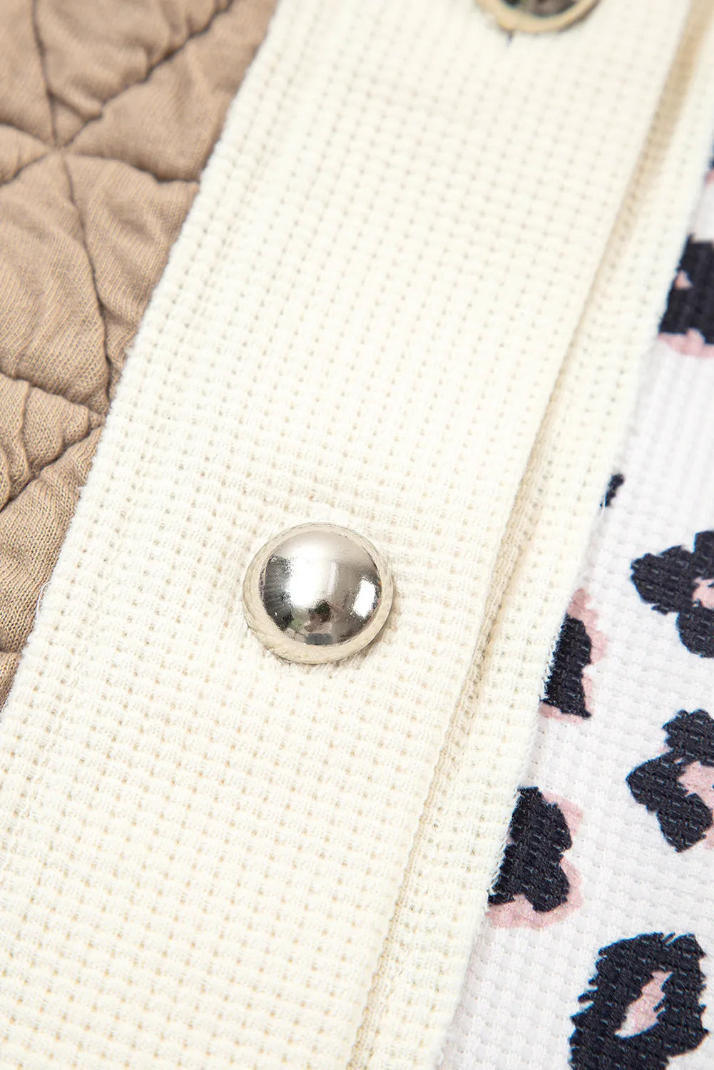 Khaki & Leopard Patchwork Quilted Button-Front Lightweight Jacket with Pockets