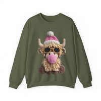 Faux Crochet Highland Cow Bubblegum – Gildan Heavy Blend | Trendy Women’s Soft Sweatshirt. Direct to Garment. Printed & Shipped in the USA. Unisex Sizes.