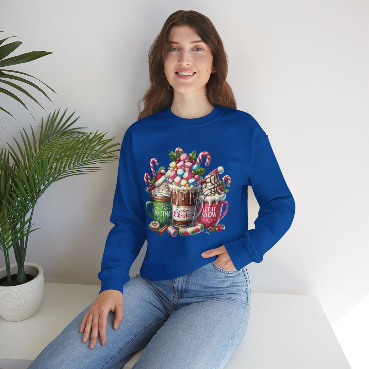 Hot Chocolate Mugs Christmas Hot Cocoa – Gildan Heavy Blend | Trendy Women’s Soft Sweatshirt. Direct to Garment. Printed & Shipped in the USA. Unisex Sizes.