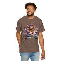 Patriotic Highland, America's 250th Birthday - Comfort Colors | Trendy Women's and Men's T-Shirt. Direct to Garment. Printed & Shipped in the USA. Unisex Sizes.