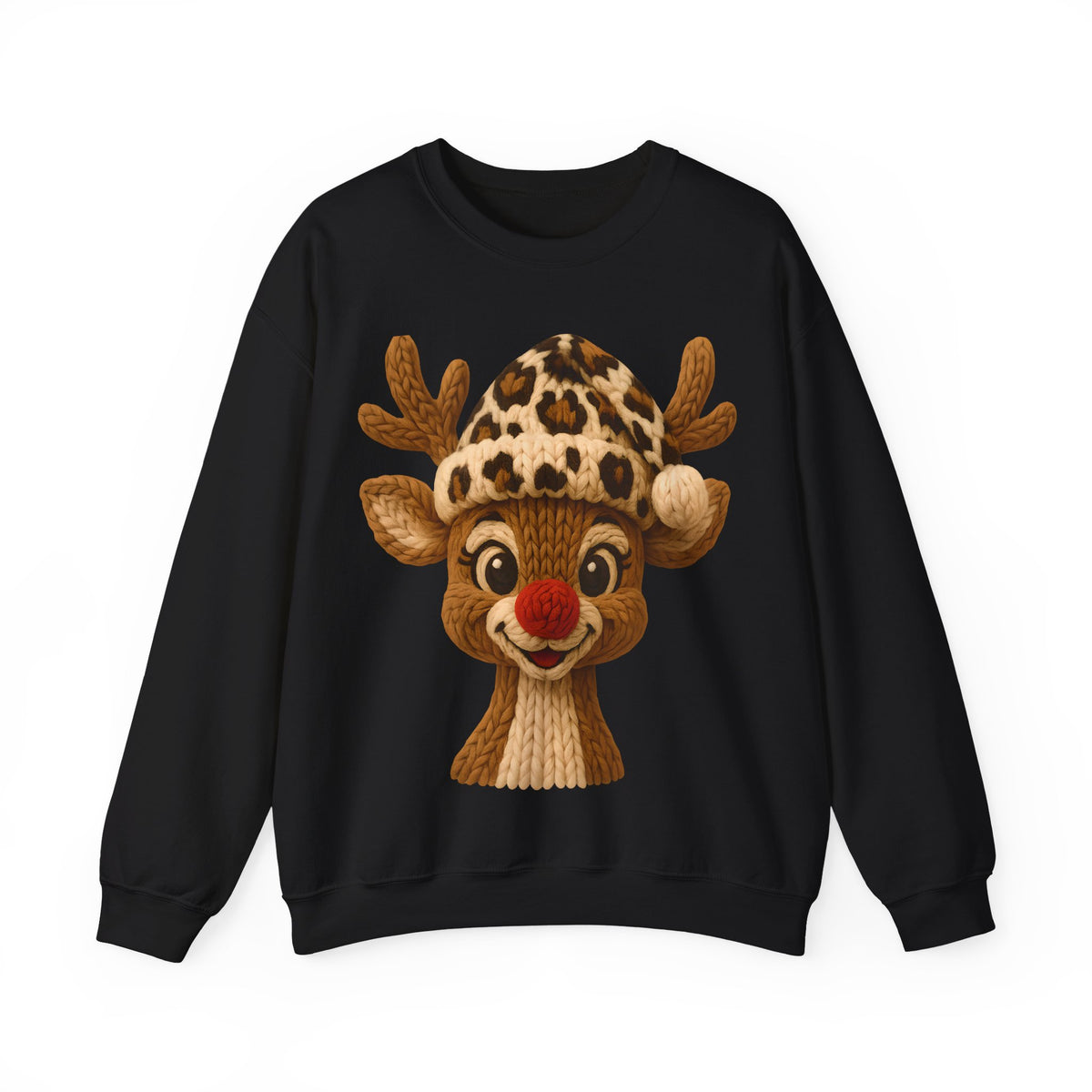 Rudolph Reindeer Leopard Santa Hat Christmas – Gildan Heavy Blend | Trendy Women’s Soft Sweatshirt. Direct to Garment. Printed & Shipped in the USA. Unisex Sizes.
