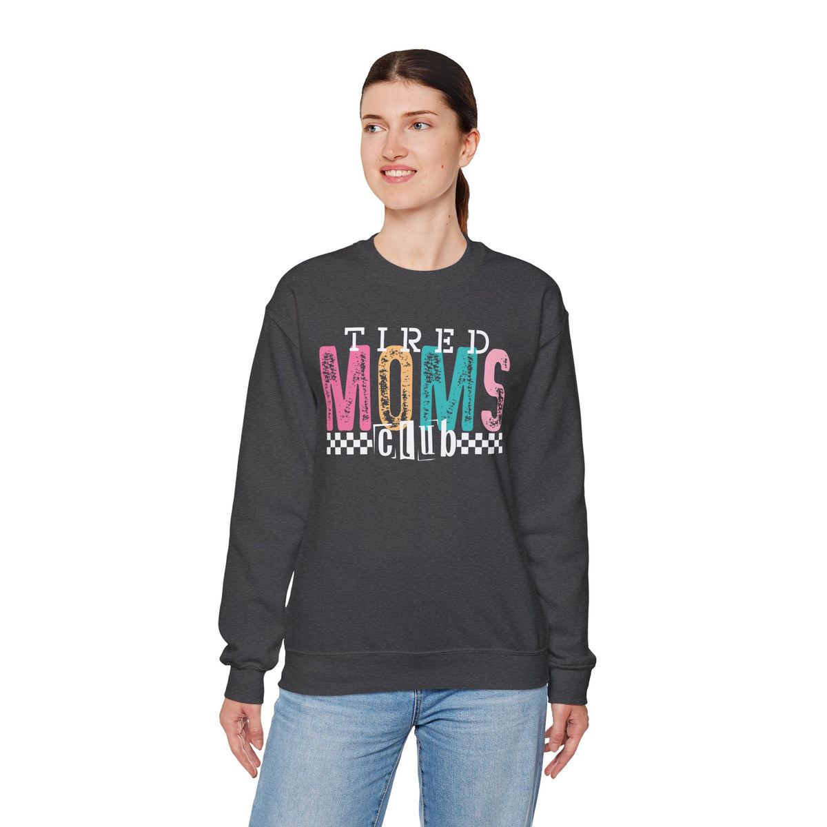 Tired Moms Club Pastel – Gildan Heavy Blend | Trendy Women’s Soft Sweatshirt. Direct to Garment. Printed & Shipped in the USA. Unisex Sizes.