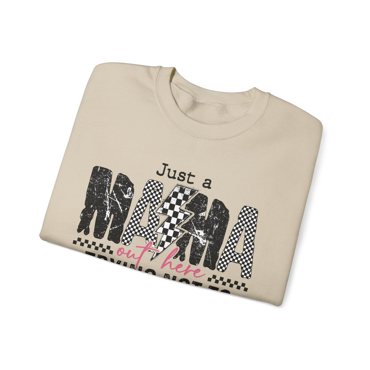 Just a Mama Out Here Trying Not To Raise Assholes – Gildan Heavy Blend | Trendy Women’s Soft Sweatshirt. Direct to Garment. Printed & Shipped in the USA. Unisex Sizes.