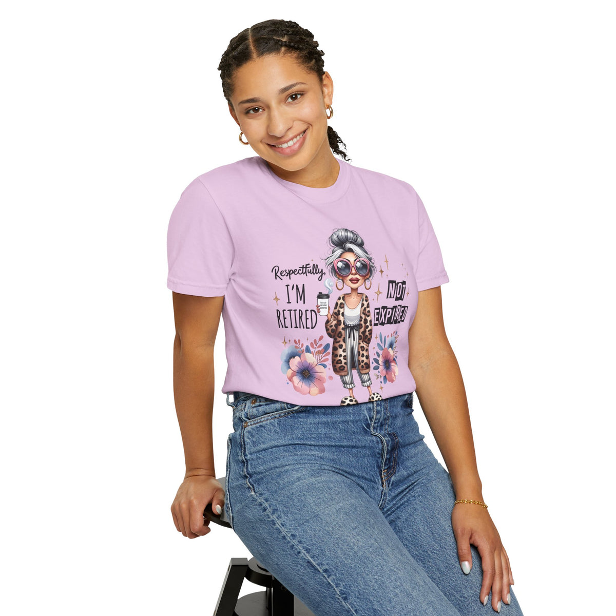 Retired Not Expired, Leopard Funny Grandma - Comfort Colors | Trendy Women's T-Shirt. Direct to Garment. Printed & Shipped in the USA. Unisex Sizes.