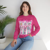 Coquette Pastel Christmas Nutcracker Trio Pink and Green – Gildan Heavy Blend | Trendy Women’s Soft Sweatshirt. Direct to Garment. Printed & Shipped in the USA. Unisex Sizes.