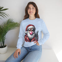 Biker Santa Leather Jacket Bubblegum – Gildan Heavy Blend | Trendy Women’s and Men's Soft Sweatshirt. Direct to Garment. Printed & Shipped in the USA. Unisex Sizes.