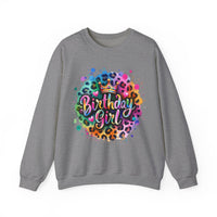 Birthday Girl, Neon Leopard – Gildan Heavy Blend | Trendy Women’s Soft Sweatshirt. Direct to Garment. Printed & Shipped in the USA. Unisex Sizes.