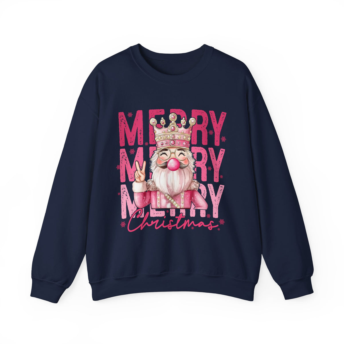 Merry Christmas - Cute Pink Bubblegum Nutcracker – Gildan Heavy Blend | Trendy Women’s Soft Sweatshirt. Direct to Garment. Printed & Shipped in the USA. Unisex Sizes.