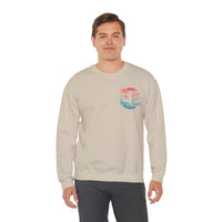 Sun Salt Sand, Beach Sunset - Front & Back Print – Gildan Heavy Blend | Trendy Women’s and Men's Soft Sweatshirt. Direct to Garment. Printed & Shipped in the USA. Unisex Sizes.