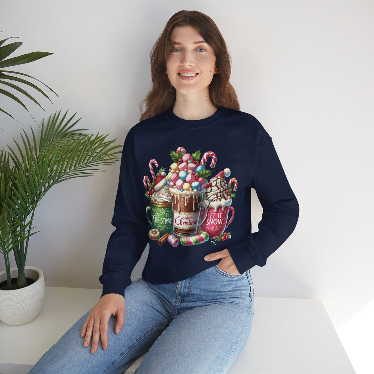 Hot Chocolate Mugs Christmas Hot Cocoa – Gildan Heavy Blend | Trendy Women’s Soft Sweatshirt. Direct to Garment. Printed & Shipped in the USA. Unisex Sizes.