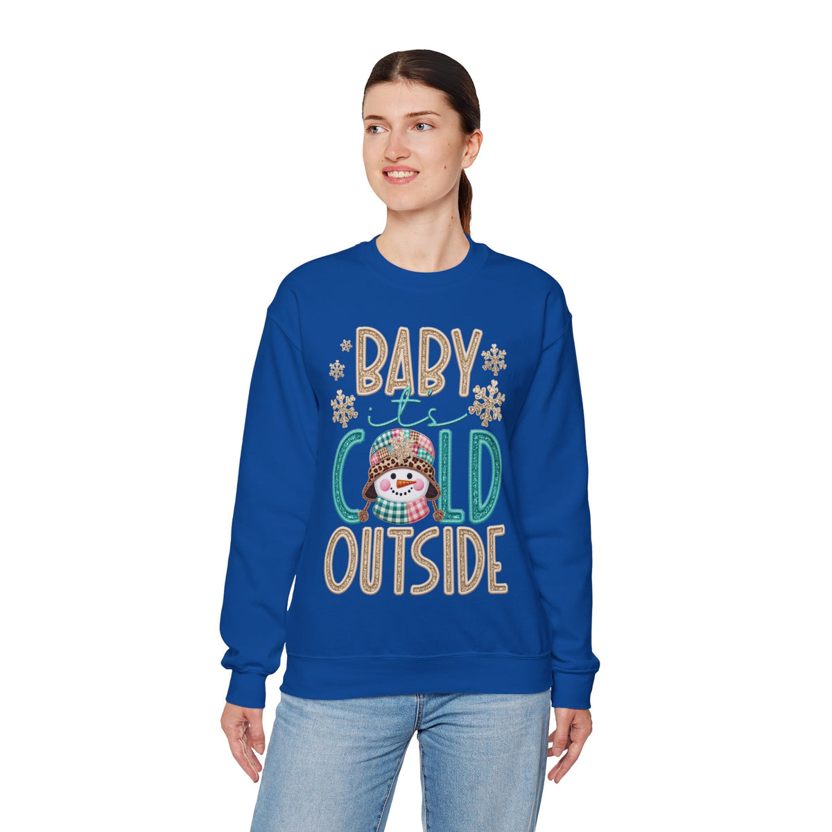 Baby It's Cold Outside Snowman – Gildan Heavy Blend | Trendy Women’s Soft Sweatshirt. Direct to Garment. Printed & Shipped in the USA. Unisex Sizes.