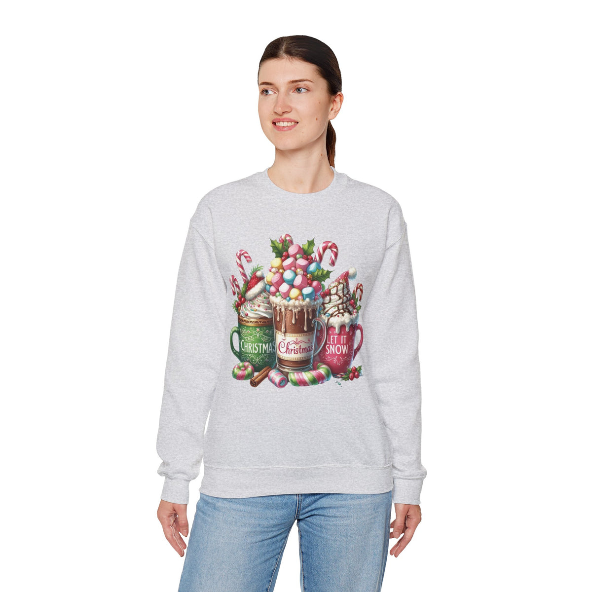 Hot Chocolate Mugs Christmas Hot Cocoa – Gildan Heavy Blend | Trendy Women’s Soft Sweatshirt. Direct to Garment. Printed & Shipped in the USA. Unisex Sizes.
