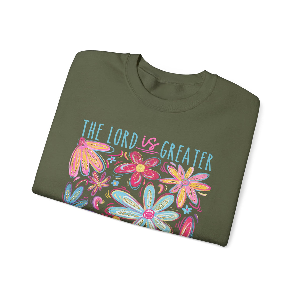 The Lord Is Greater Than The Giants You Face – Gildan Heavy Blend | Trendy Women’s Soft Sweatshirt. Direct to Garment. Printed & Shipped in the USA. Unisex Sizes.