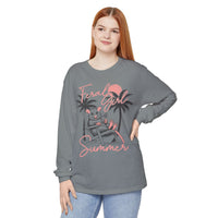 Feral Girl Summer, Possum on a Beach - Comfort Colors | Trendy Women's Long Sleeve T-Shirt. Direct to Garment. Printed & Shipped in the USA. Unisex Sizes.