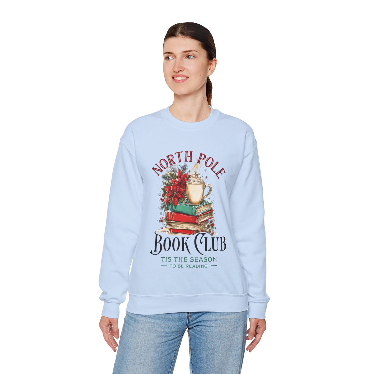 North Pole Book Club – Gildan Heavy Blend | Trendy Women’s Soft Sweatshirt. Direct to Garment. Printed & Shipped in the USA. Unisex Sizes.