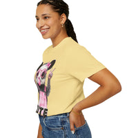Cute But Feral, Possum in Pink Bibs - Comfort Colors | Trendy Women's T-Shirt. Direct to Garment. Printed & Shipped in the USA. Unisex Sizes.