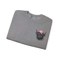 Head Heffa Highland Cow, Front & Back Print – Gildan Heavy Blend | Trendy Women’s Soft Sweatshirt. Direct to Garment. Printed & Shipped in the USA. Unisex Sizes.