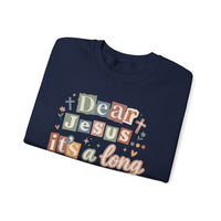 Dear Jesus, Long Story – Gildan Heavy Blend | Trendy Women’s Soft Sweatshirt. Direct to Garment. Printed & Shipped in the USA. Unisex Sizes.