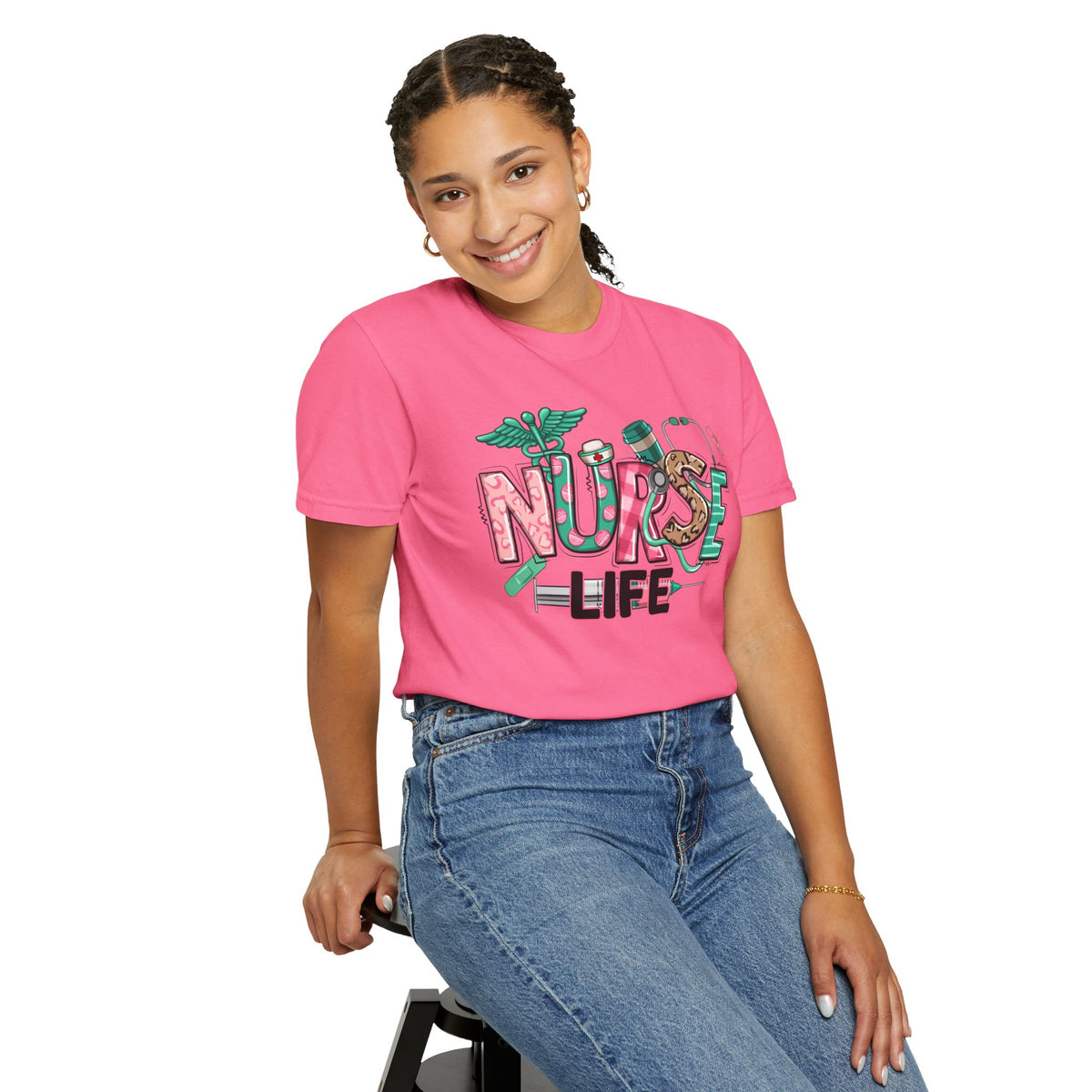 Nurse Life Cute Preppy Healthcare - Comfort Colors | Trendy Women's T-Shirt. Direct to Garment. Printed & Shipped in the USA. Unisex Sizes.