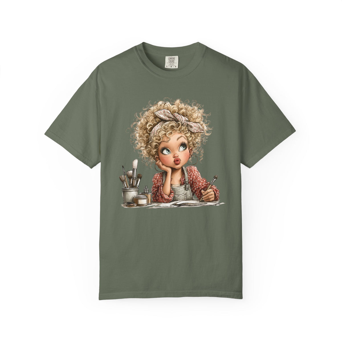 Cute Artist Curly Girl - Comfort Colors | Trendy Women's T-Shirt. Direct to Garment. Printed & Shipped in the USA. Unisex Sizes.