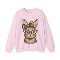 Bunny with Leopard Glasses and Bow – Gildan Heavy Blend | Trendy Women’s Soft Sweatshirt. Direct to Garment. Printed & Shipped in the USA. Unisex Sizes.