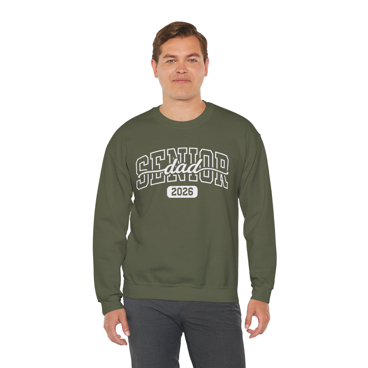 Senior Dad 2026 – Gildan Heavy Blend | Trendy Men's Soft Sweatshirt. Direct to Garment. Printed & Shipped in the USA. Unisex Sizes.