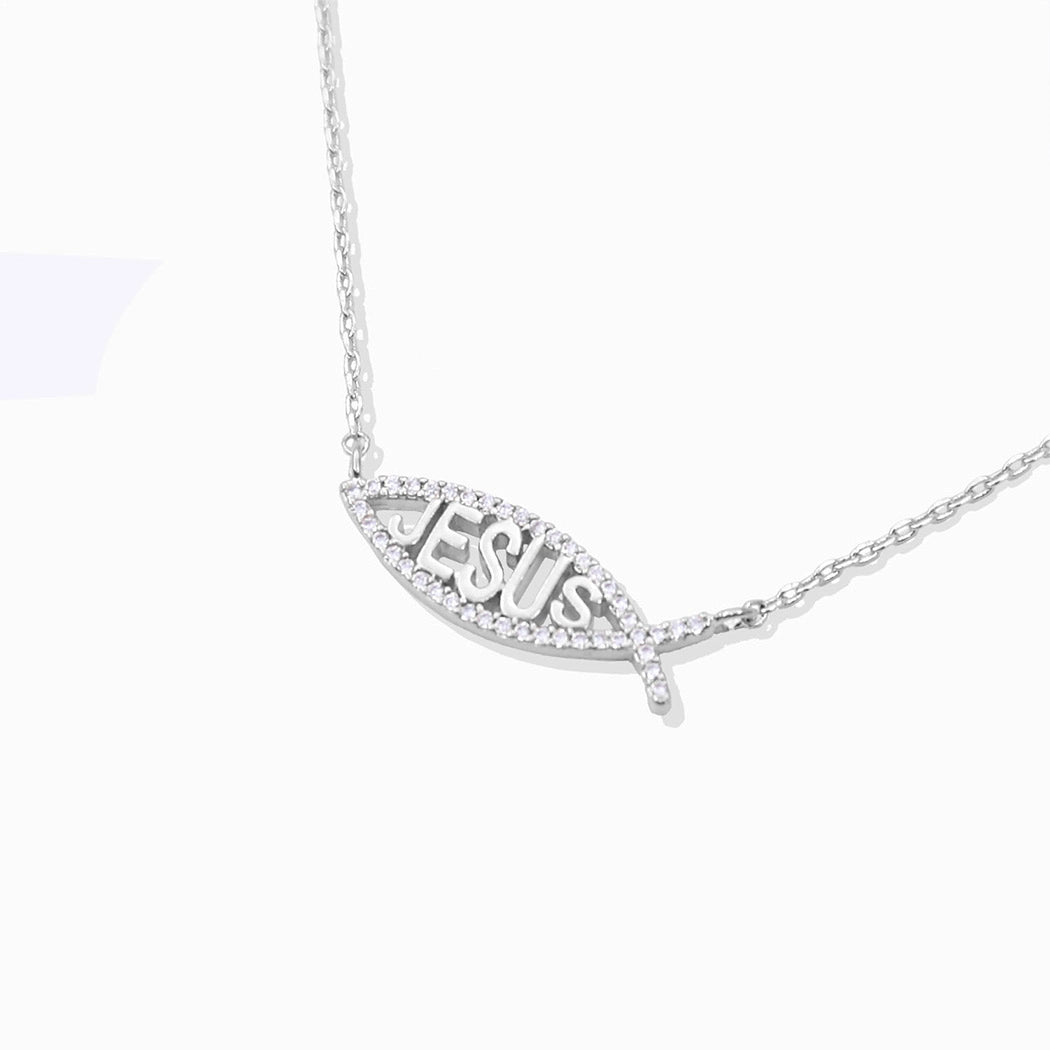 Cubic Zirconia Gold-Dipped Jesus Fish Pendant Necklace
