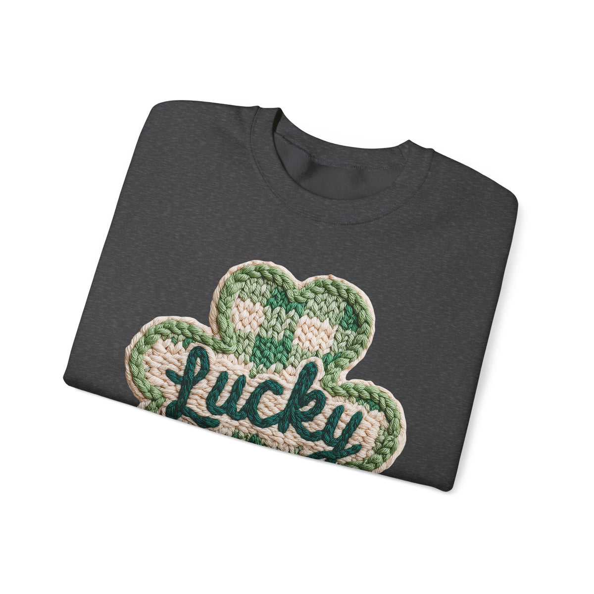 Lucky Shamrock Faux Knit – Gildan Heavy Blend | Trendy Men's and Women’s Soft Sweatshirt. Direct to Garment. Printed & Shipped in the USA. Unisex Sizes.