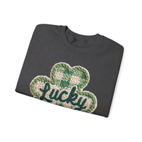Lucky Shamrock Faux Knit – Gildan Heavy Blend | Trendy Men's and Women’s Soft Sweatshirt. Direct to Garment. Printed & Shipped in the USA. Unisex Sizes.