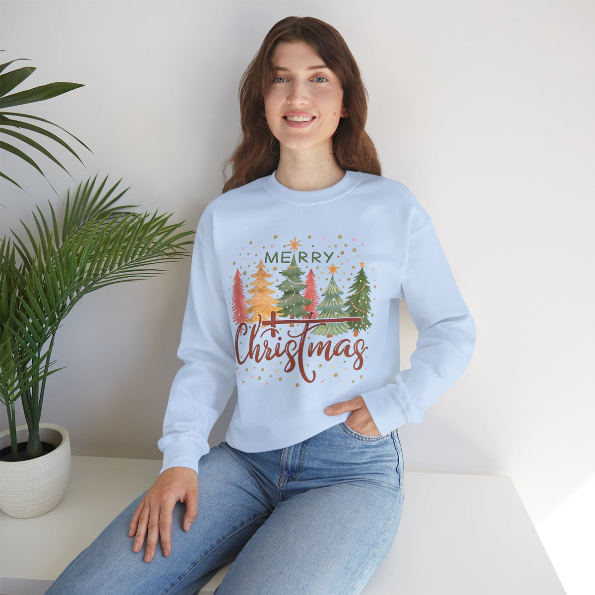 Merry ChrisTmas - Christian Faith – Gildan Heavy Blend | Trendy Women’s Soft Sweatshirt. Direct to Garment. Printed & Shipped in the USA. Unisex Sizes.