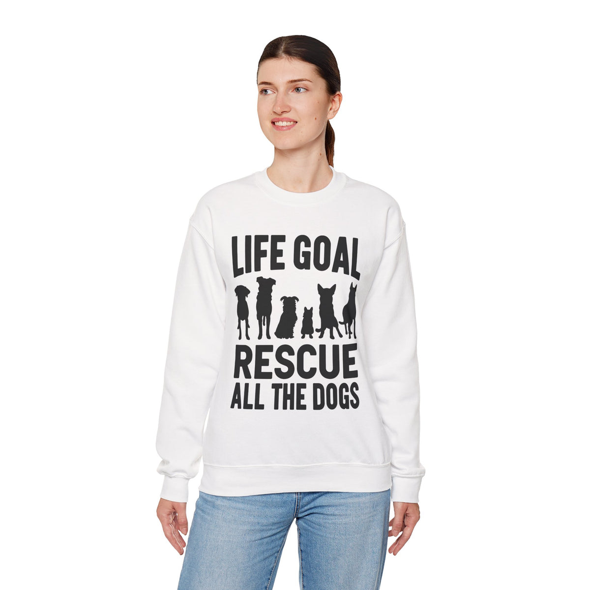 Life Goal Rescue All The Dogs – Gildan Heavy Blend | Trendy Men's and Women’s Soft Sweatshirt. Direct to Garment. Printed & Shipped in the USA. Unisex Sizes.