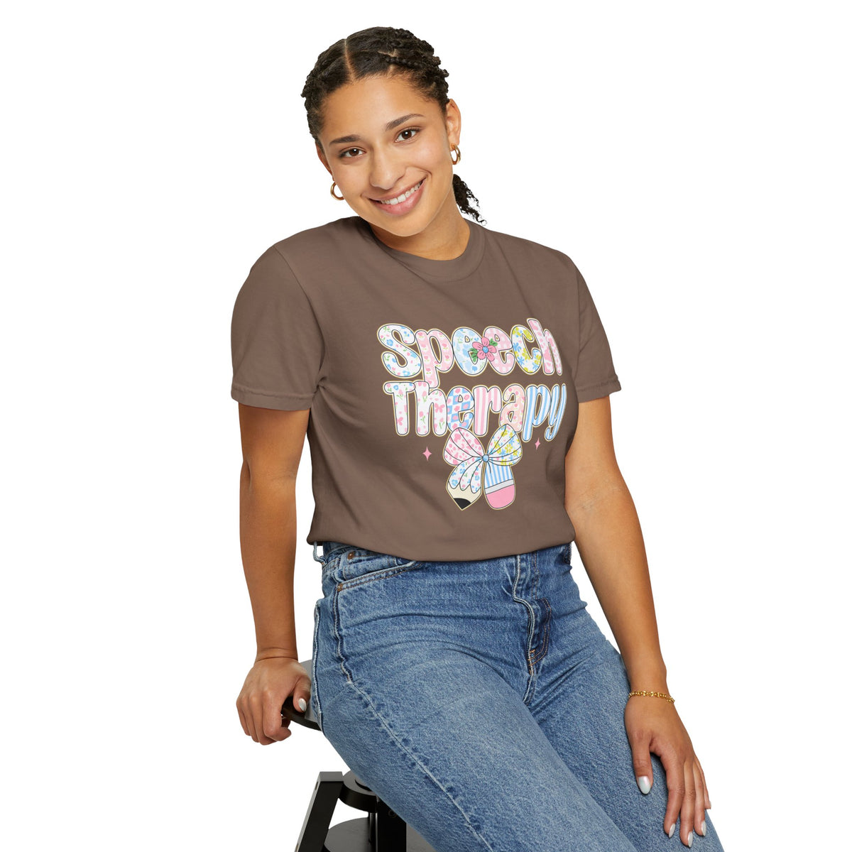 Speech Therapy - Pink Blue Coquette - Comfort Colors | Trendy Women's T-Shirt. Direct to Garment. Printed & Shipped in the USA. Unisex Sizes.