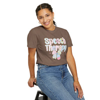 Speech Therapy - Pink Blue Coquette - Comfort Colors | Trendy Women's T-Shirt. Direct to Garment. Printed & Shipped in the USA. Unisex Sizes.