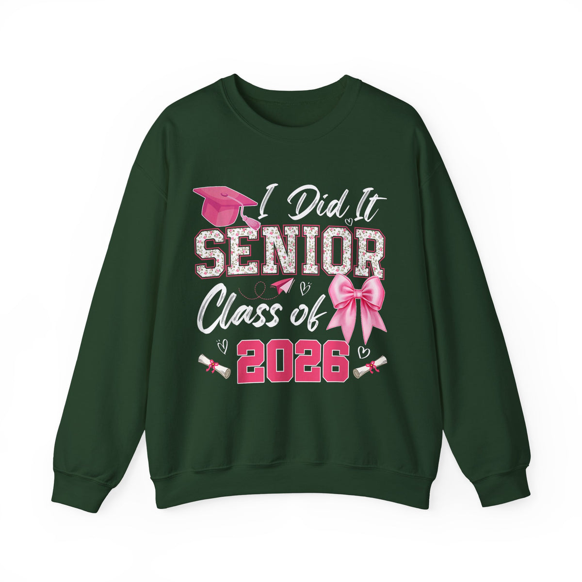 Class of 2026 I Did It Senior Coquette Bow Graduation – Gildan Heavy Blend | Trendy Women’s Soft Sweatshirt. Direct to Garment. Printed & Shipped in the USA. Unisex Sizes.
