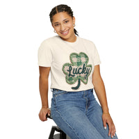 Lucky Shamrock Faux Knit - Comfort Colors | Trendy Men's and Women's T-Shirt. Direct to Garment. Printed & Shipped in the USA. Unisex Sizes.