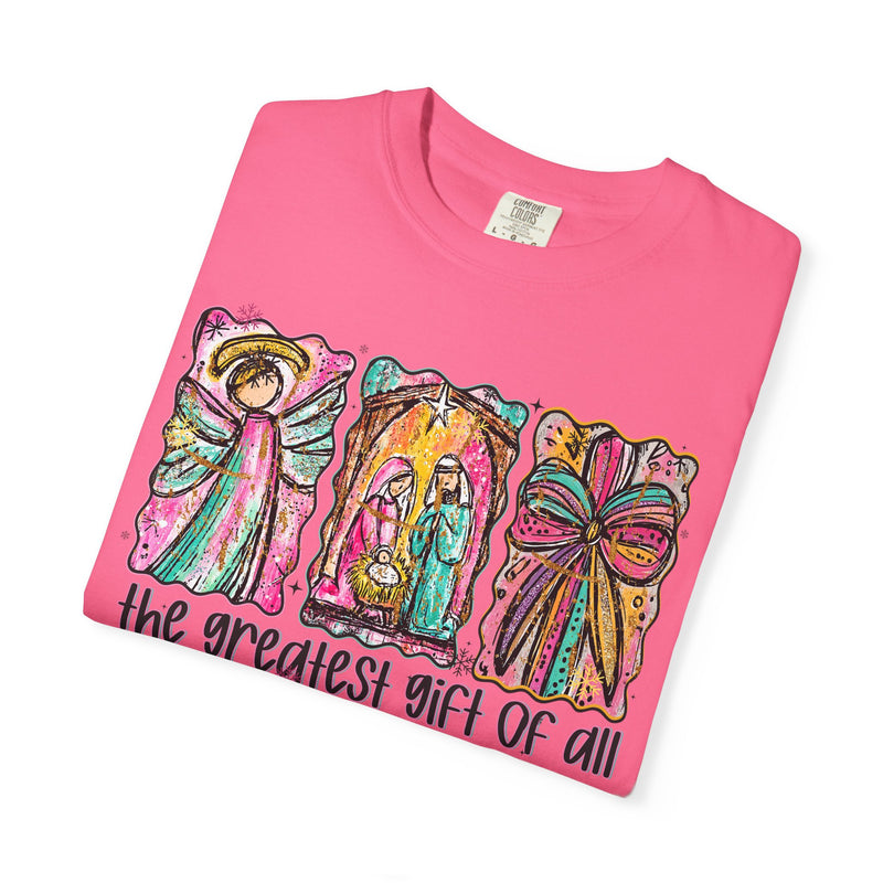The Greatest Gift of All, Christian Tee - Preppy Watercolor - Comfort Colors | Trendy Women's T-Shirt. Direct to Garment. Printed & Shipped in the USA. Unisex Sizes.