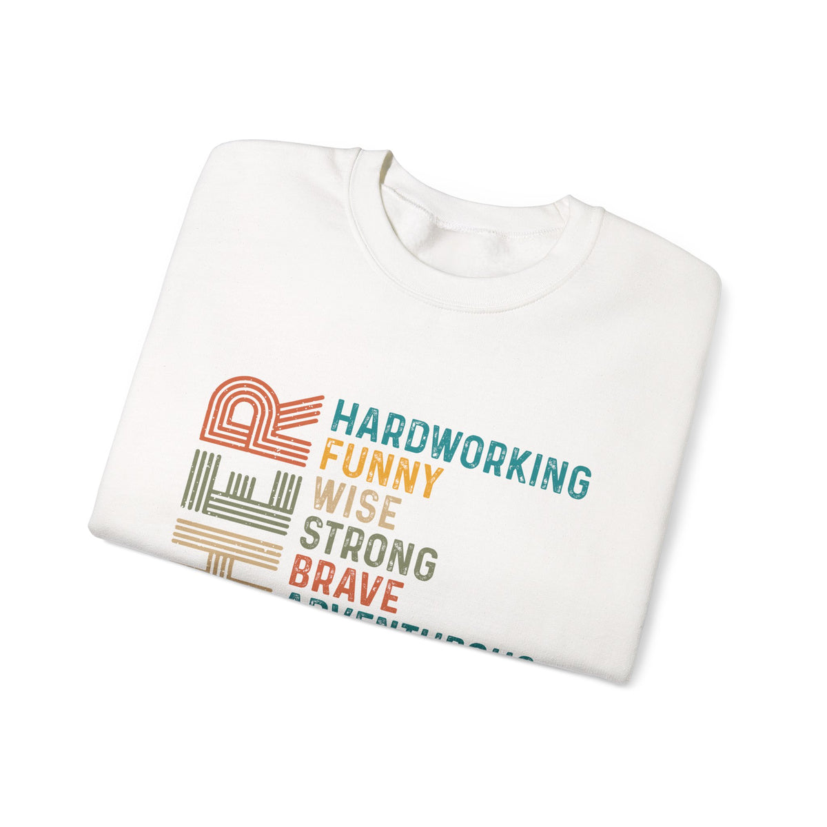 Father: Hardworking, Funny, Wise – Gildan Heavy Blend | Trendy Men's Soft Sweatshirt. Direct to Garment. Printed & Shipped in the USA. Unisex Sizes.