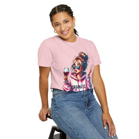 Dramatic Girl With Wine Messy Bun Peace Sign  - Comfort Colors | Trendy Women's T-Shirt. Direct to Garment. Printed & Shipped in the USA. Unisex Sizes.