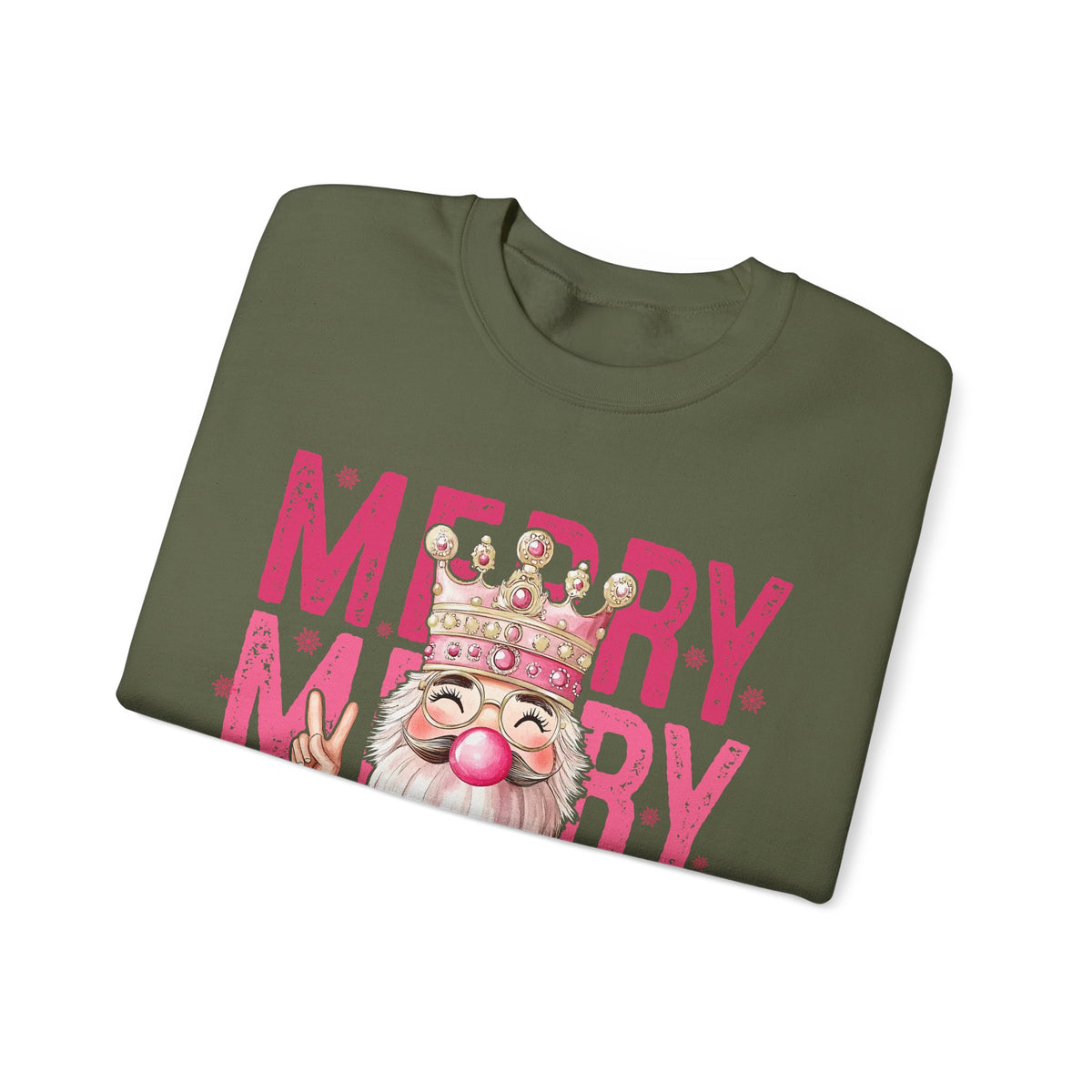 Merry Christmas - Cute Pink Bubblegum Nutcracker – Gildan Heavy Blend | Trendy Women’s Soft Sweatshirt. Direct to Garment. Printed & Shipped in the USA. Unisex Sizes.