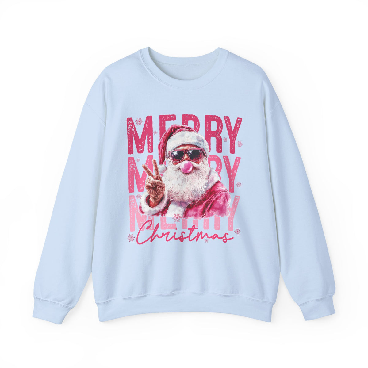 Pink Merry Christmas Bubblegum Santa – Gildan Heavy Blend | Trendy Women’s Soft Sweatshirt. Direct to Garment. Printed & Shipped in the USA. Unisex Sizes.