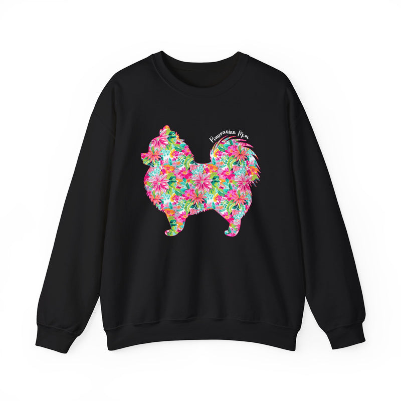 Pomeranian Mom, Floral – Gildan Heavy Blend | Trendy Women’s Soft Sweatshirt. Direct to Garment. Printed & Shipped in the USA. Unisex Sizes.