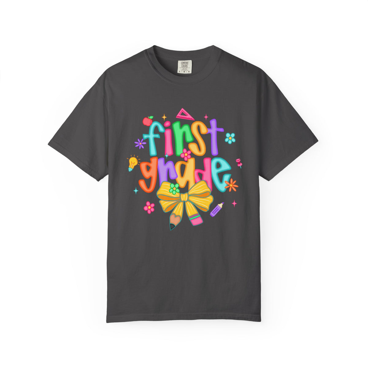 Coquette First Grade Pencil Bow - Comfort Colors | Trendy Women's T-Shirt. Direct to Garment. Printed & Shipped in the USA. Unisex Sizes.